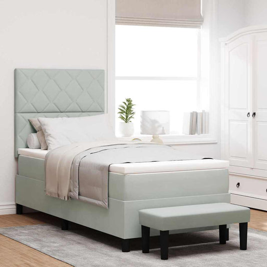 Letto a molle con materasso Grigio chiaro 100 x 200 cm Velluto