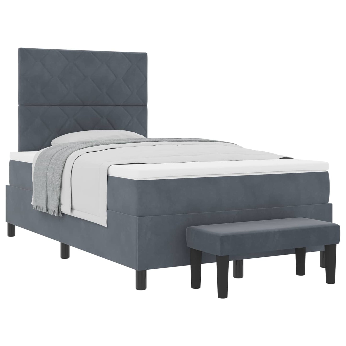Letto a molle con materasso Grigio scuro 120 x 200 cm Velluto