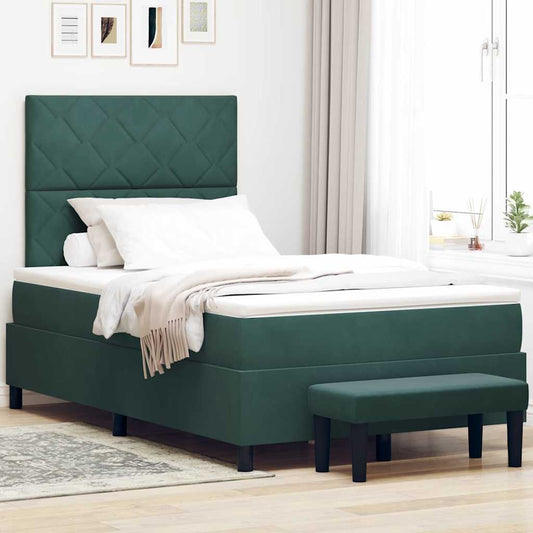 Letto a molle con materasso Verde scuro 120 x 200 cm Velluto