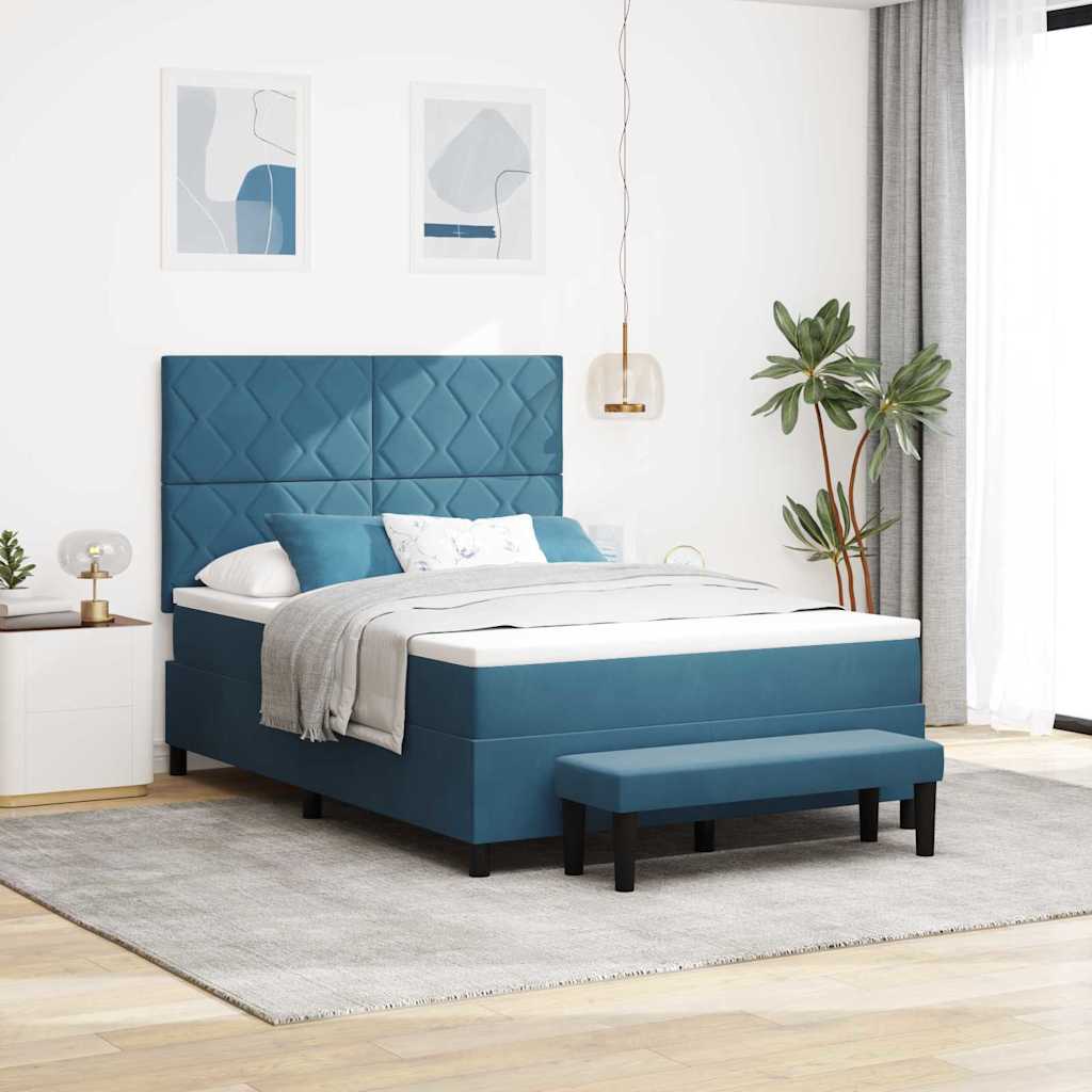 Letto a molle con testiera Blu scuro 200 x 160 cm Velluto | homemem39