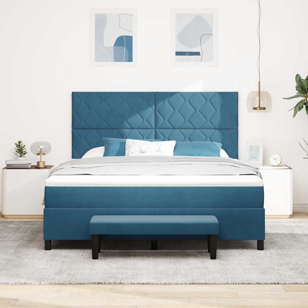 Letto a molle con testiera Blu scuro 200 x 180 cm Velluto