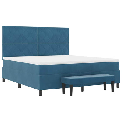 Letto a molle con testiera Blu scuro 200 x 180 cm Velluto