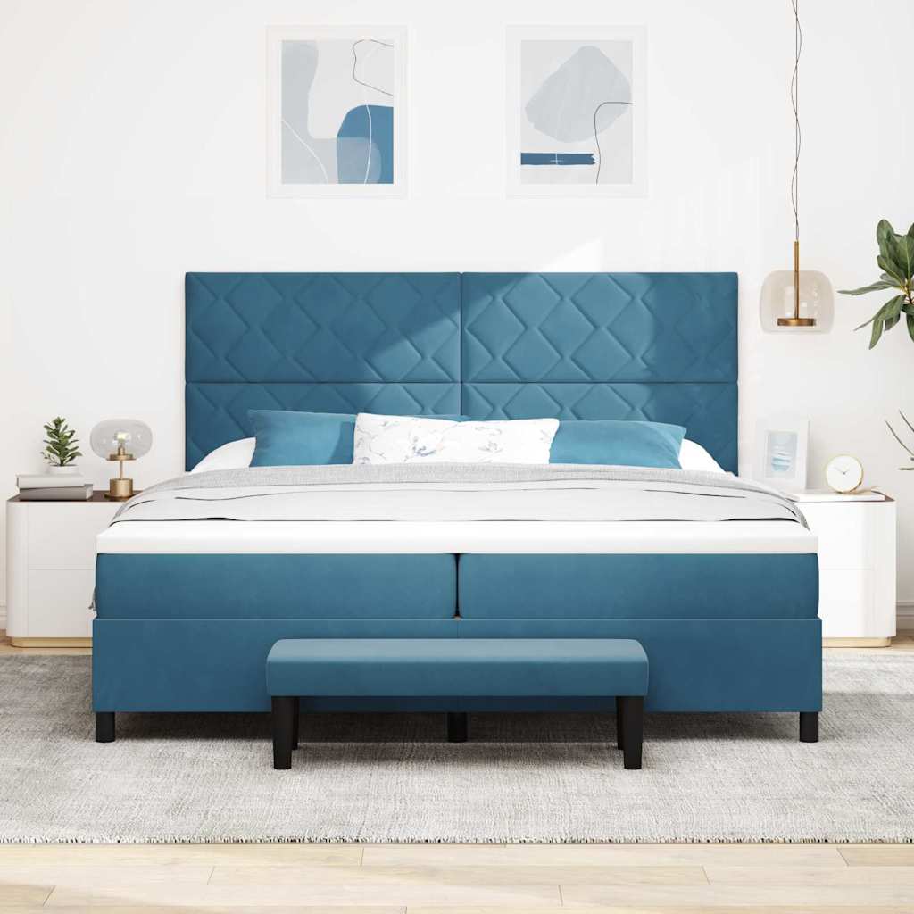 Letto a molle con testiera Blu scuro 200 x 200 cm Velluto | homemem39