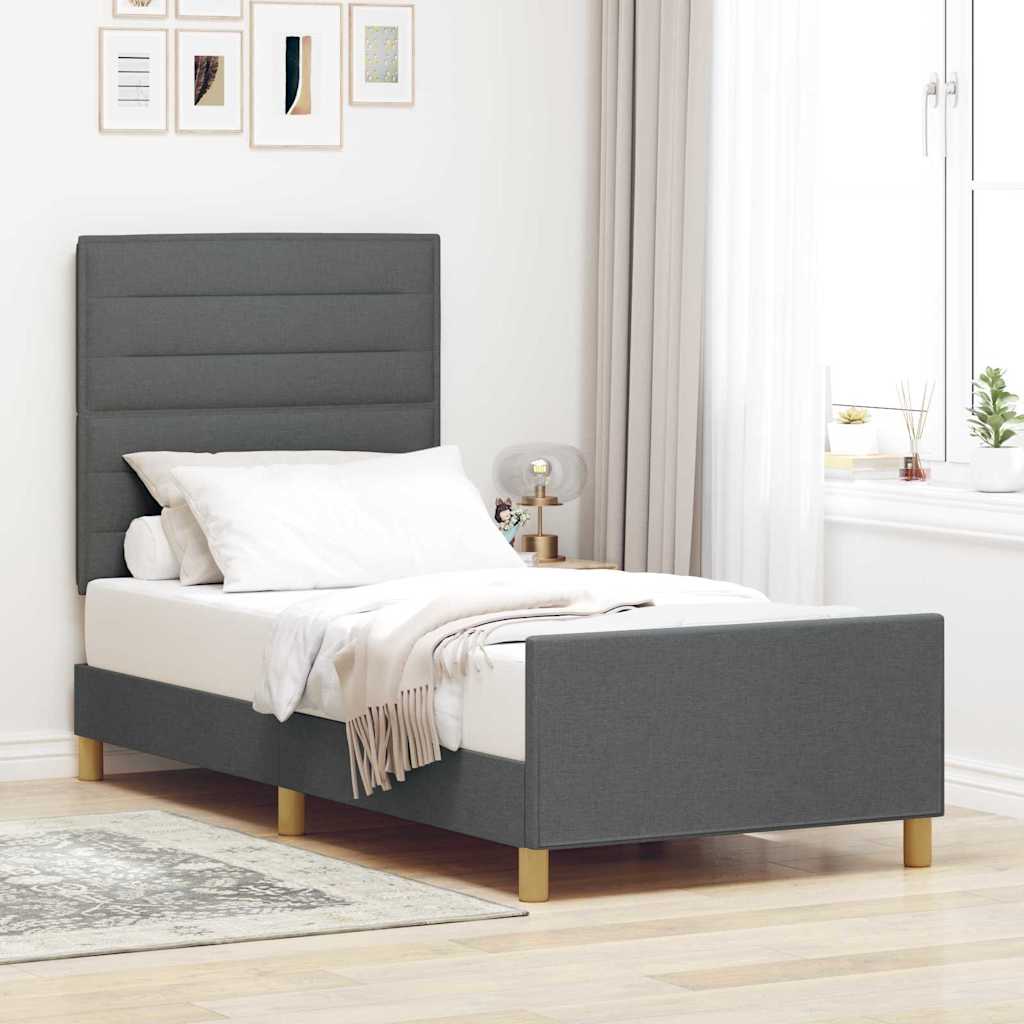 Struttura del letto Grigio scuro 100 x 200 cm Tessuto | homemem39