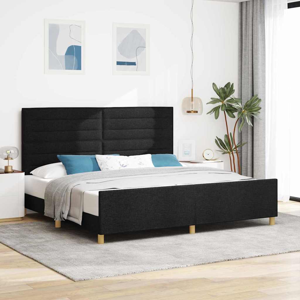 Struttura del letto con testiera Nero 200 x 200 cm Tessuto | homemem39