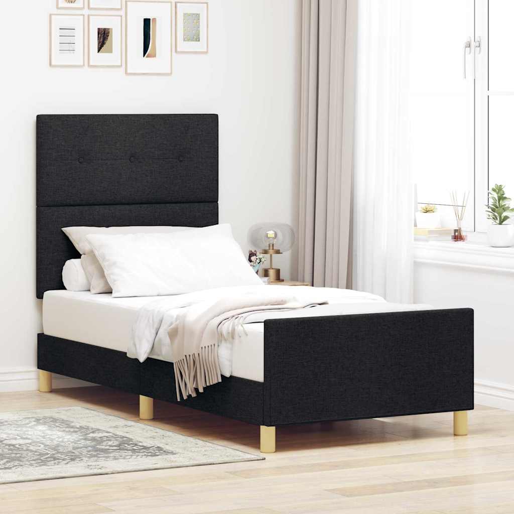 Struttura del letto con testiera Nero 90 x 200 cm Tessuto | homemem39