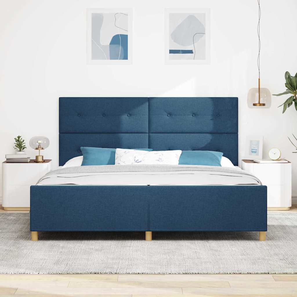 Struttura del letto con testiera Blu 200 x 200 cm Tessuto | homemem39