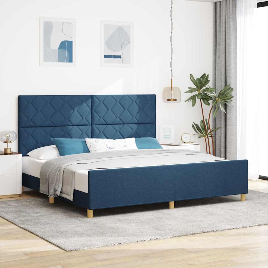 Struttura del letto con testiera Blu 200 x 200 cm Tessuto | homemem39