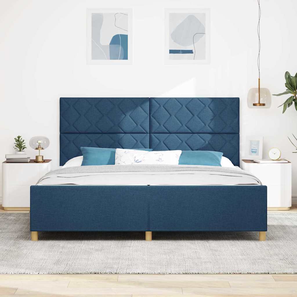 Struttura del letto con testiera Blu 200 x 200 cm Tessuto | homemem39
