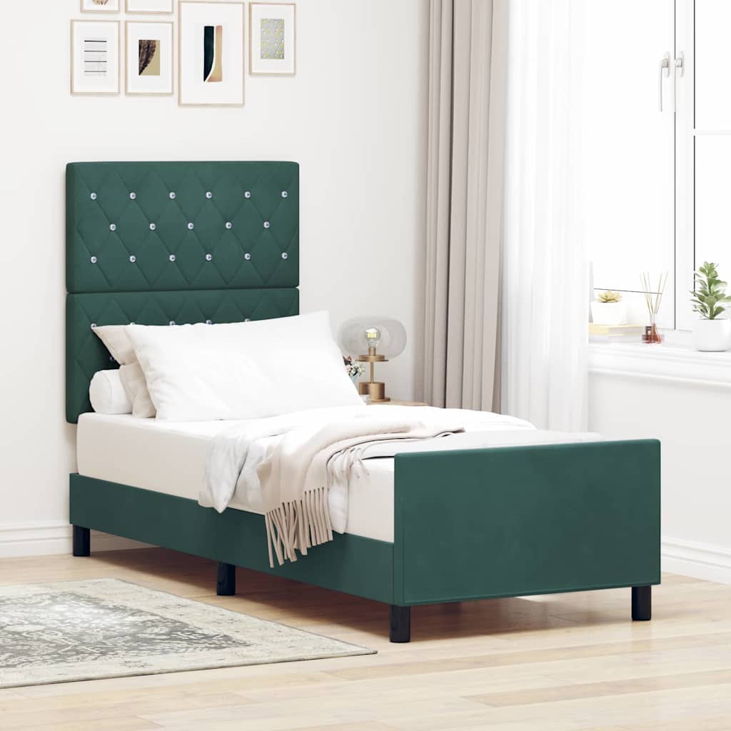 Letto a molle con testiera Verde Scuro 80 x 200 cm Velluto