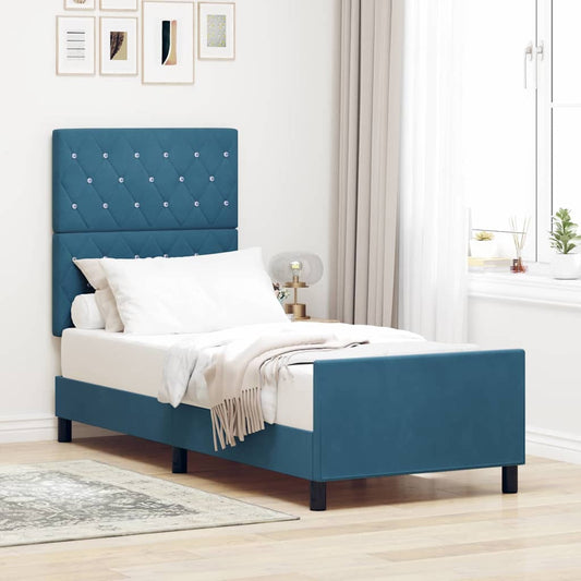 Letto a molle con testiera Blu Scuro 80 x 200 cm Velluto