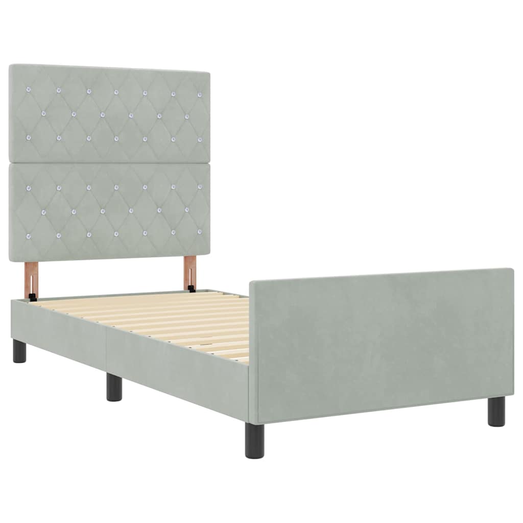 Letto a molle con testiera Grigio chiaro 100 x 200 cm Velluto