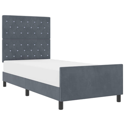 Letto a molle con testiera Grigio scuro 100 x 200 cm Velluto