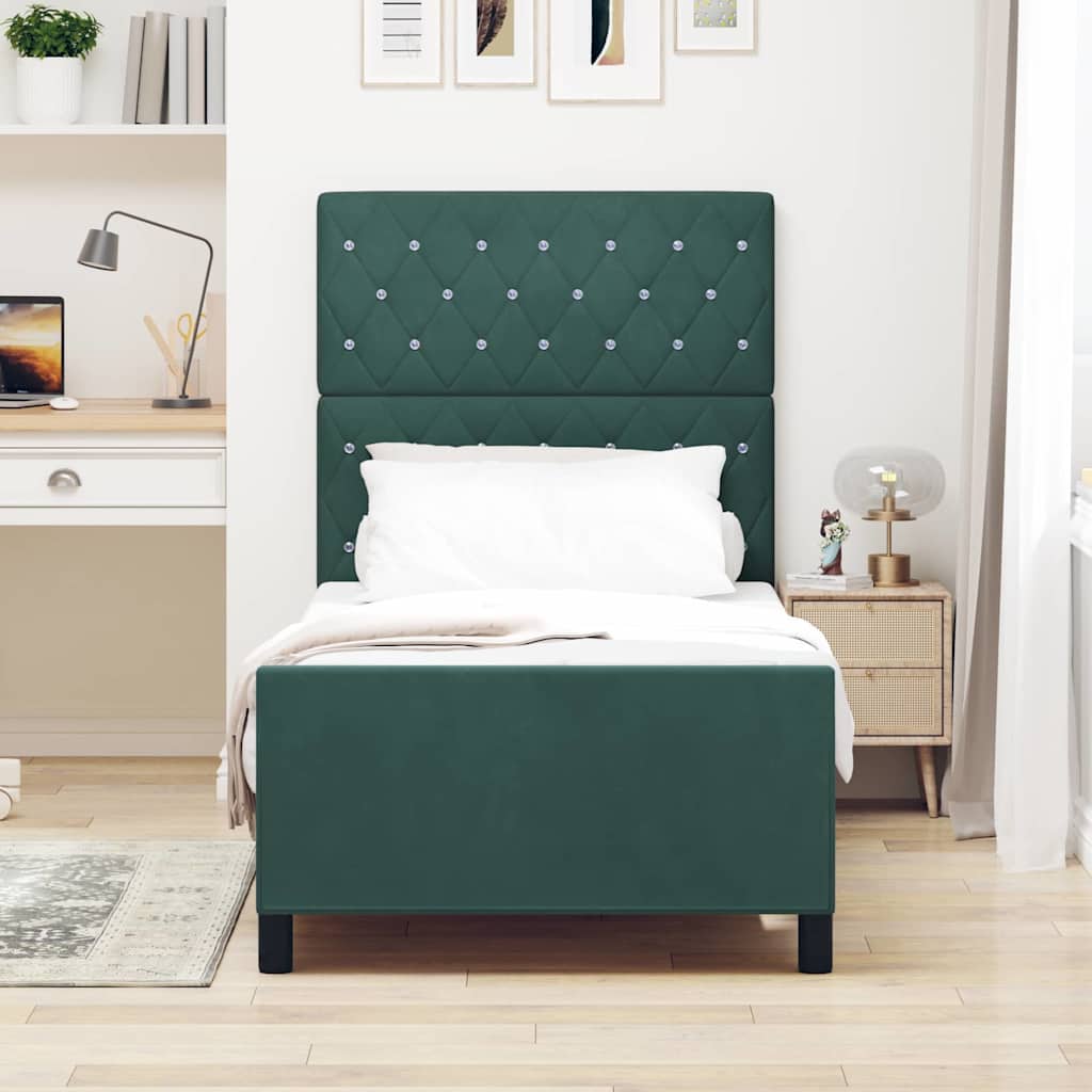 Letto a molle con testiera Verde Scuro 100 x 200 cm Velluto