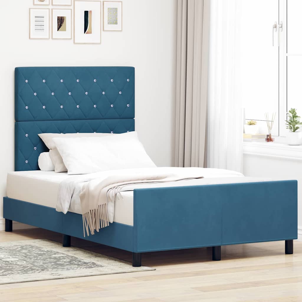 Letto a molle con testiera Blu Scuro 120 x 200 cm Velluto