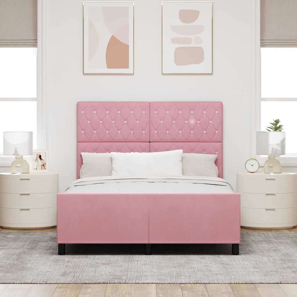 Letto a molle con testiera Rosa 140 x 190 cm Velluto | homemem39