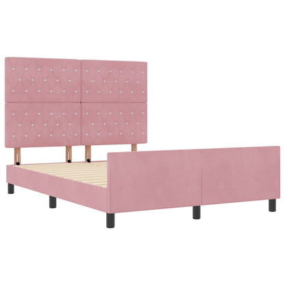 Letto a molle con testiera Rosa 140 x 190 cm Velluto | homemem39