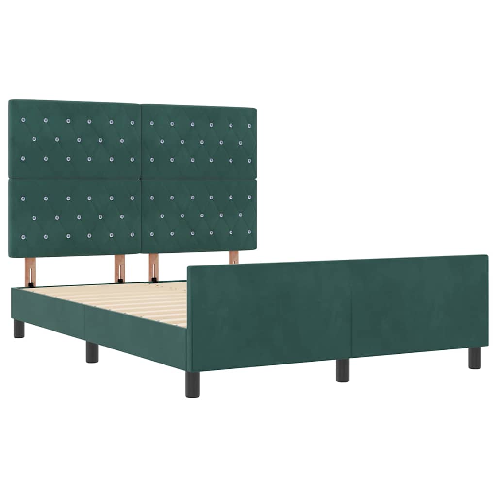 Letto a molle con testiera Verde Scuro 140 x 200 cm Velluto