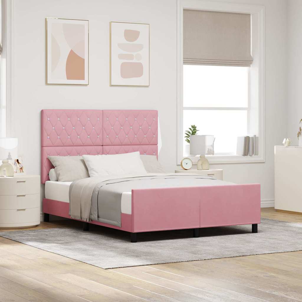 Letto a molle con testiera Rosa 140 x 200 cm Velluto | homemem39
