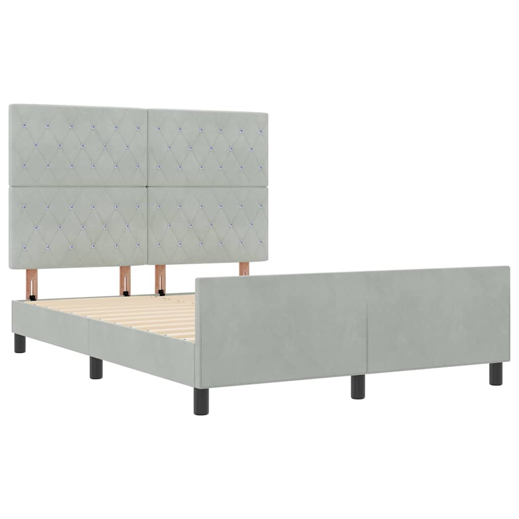 Letto a molle con testiera Grigio chiaro 160 x 200 cm Velluto