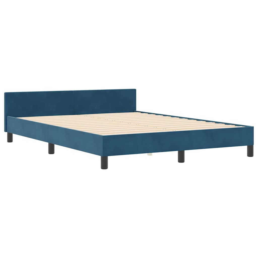 Letto a molle con testiera Blu Scuro 160 x 200 cm Velluto