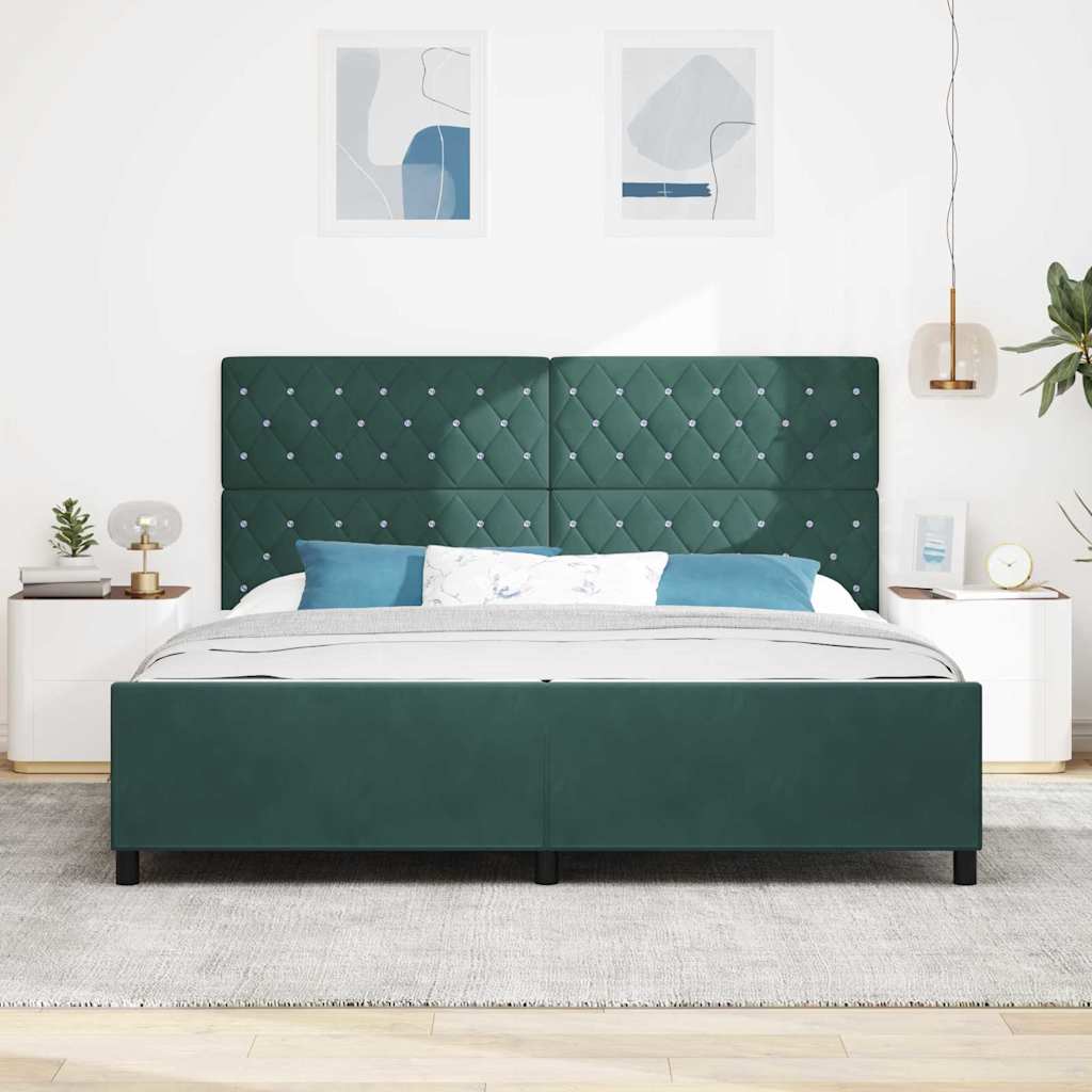 Letto a molle con testiera Verde Scuro 200 x 200 cm Velluto