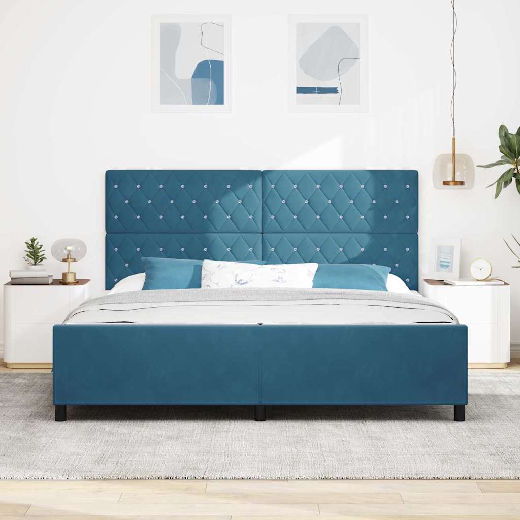 Letto a molle con testiera Blu Scuro 200 x 200 cm Velluto