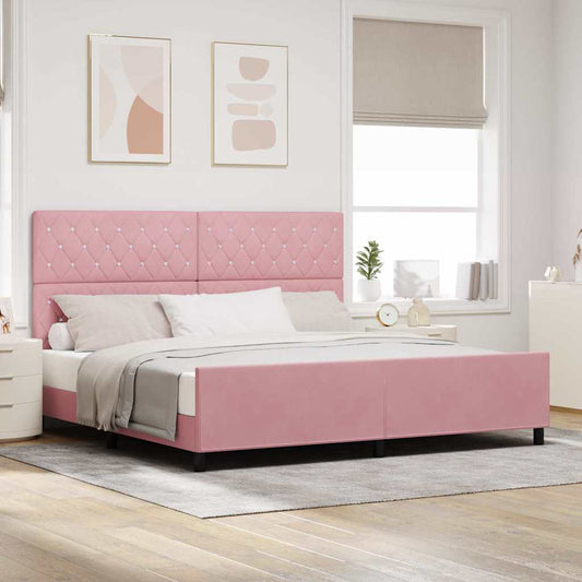 Letto a molle con testiera Rosa 200 x 200 cm Velluto