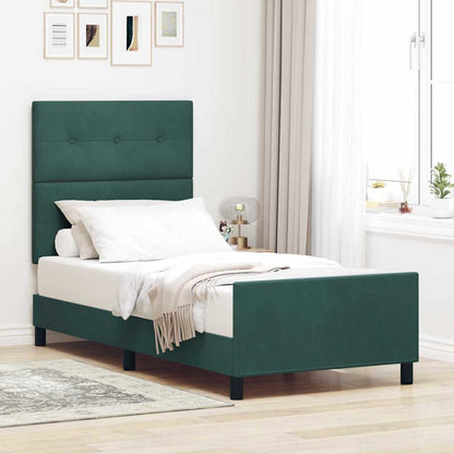 Letto a molle con testiera Verde Scuro 80 x 200 cm Velluto
