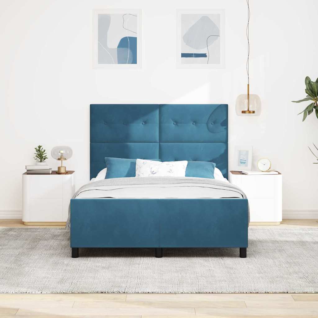 Letto a molle con testiera Blu Scuro 140 x 190 cm Velluto | homemem39