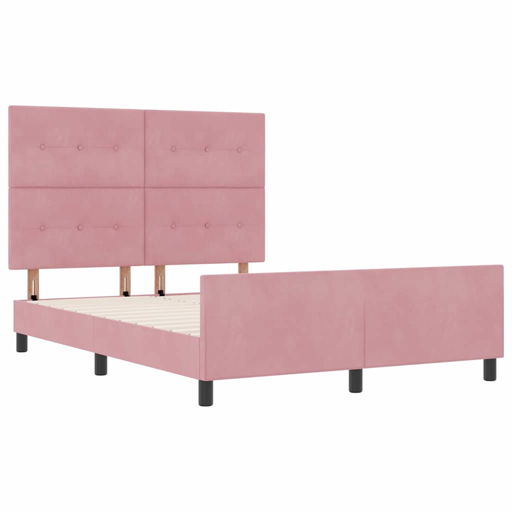 Letto a molle con testiera Rosa 140 x 190 cm Velluto | homemem39