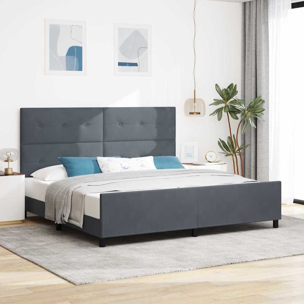 Letto a molle con testiera Grigio scuro 200 x 200 cm Velluto | homemem39
