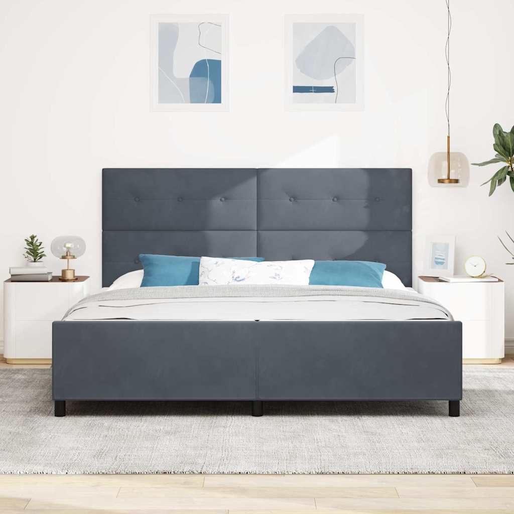 Letto a molle con testiera Grigio scuro 200 x 200 cm Velluto | homemem39