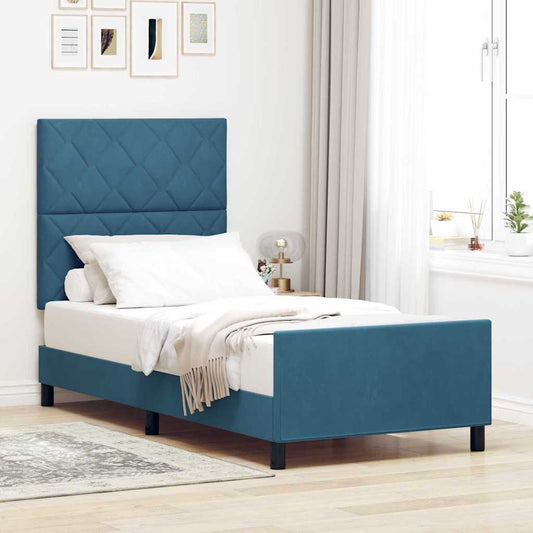 Letto a molle con testiera Blu Scuro 90 x 190 cm Velluto | homemem39