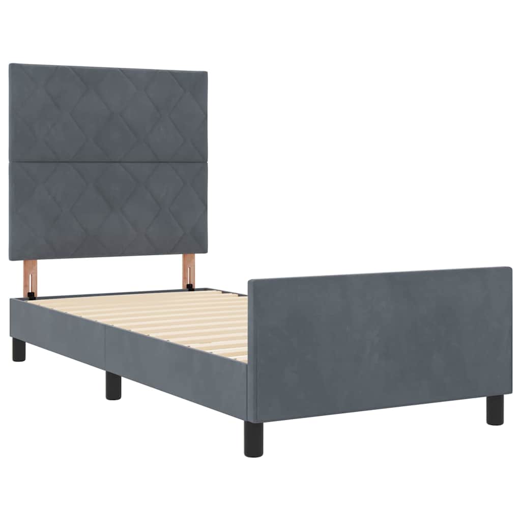 Letto a molle con testiera Grigio scuro 90 x 200 cm Velluto