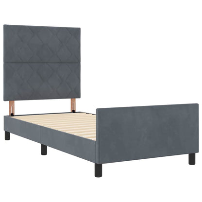 Letto a molle con testiera Grigio scuro 90 x 200 cm Velluto