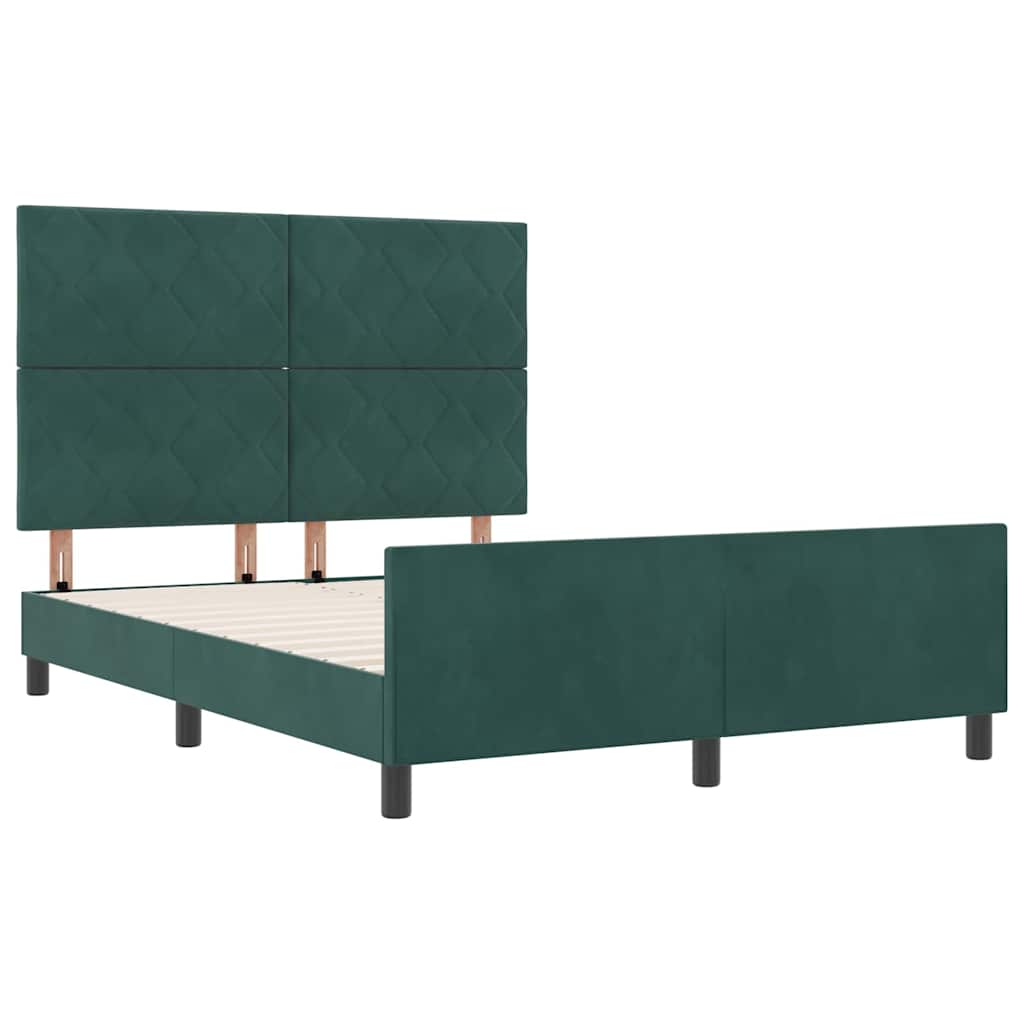 Letto a molle con testiera Verde Scuro 140 x 190 cm Velluto