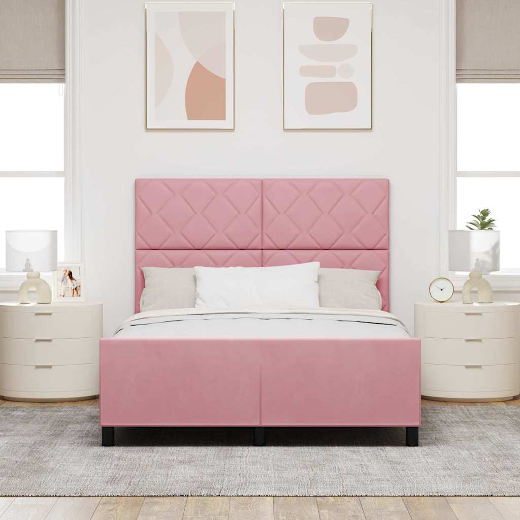 Letto a molle con testiera Rosa 140 x 200 cm Velluto | homemem39