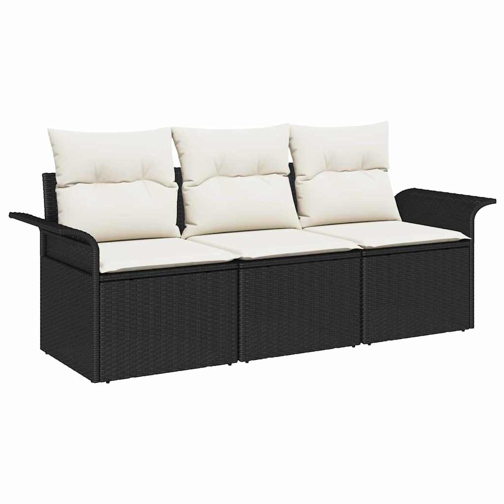 Set Divano da Giardino con cuscino 3 pcs Nero Poly Rattan | homemem39