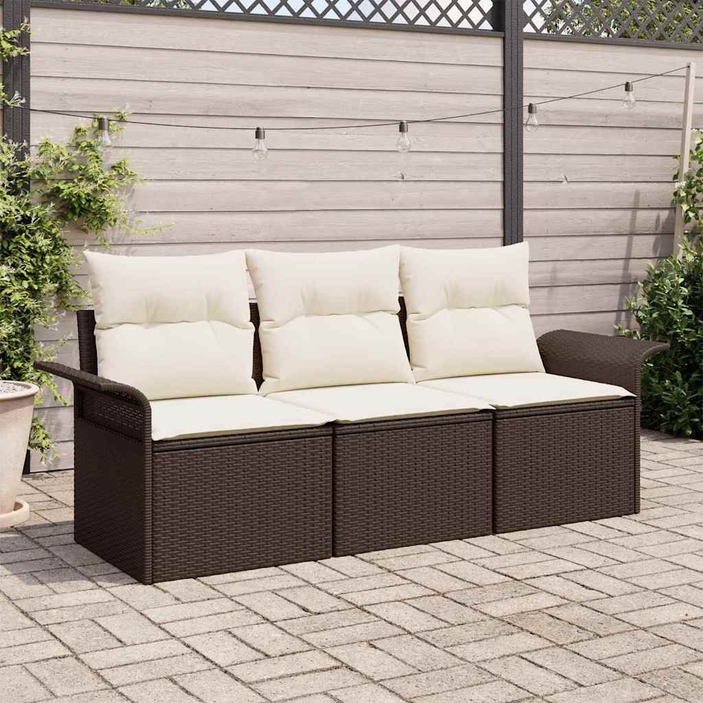 Set Divano da Giardino con cuscino 3 pcs Marrone Poly Rattan | homemem39