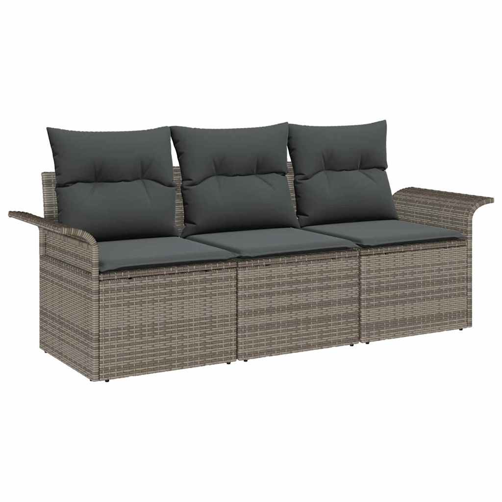Set Divano da Giardino con cuscino 3 pcs Grigio Poly Rattan | homemem39