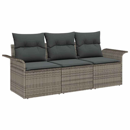 Set Divano da Giardino con cuscino 3 pcs Grigio Poly Rattan | homemem39