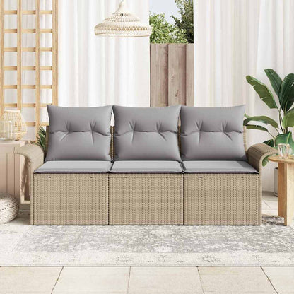 Set Divano da Giardino con cuscino 3 pcs Beige Poly Rattan | homemem39