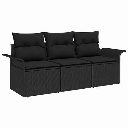Set Divano da Giardino con cuscino 3 pcs Nero Poly Rattan | homemem39