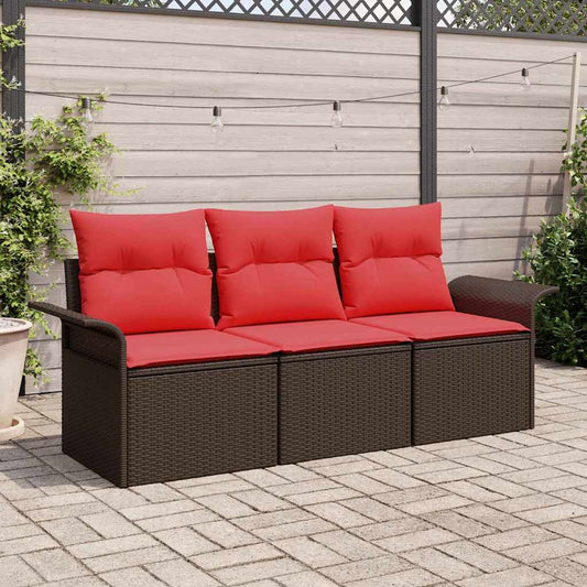 Set Divano da Giardino con cuscino 3 pcs Marrone Poly Rattan | homemem39