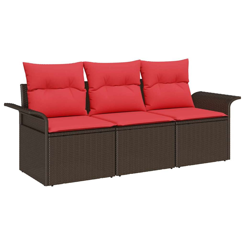 Set Divano da Giardino con cuscino 3 pcs Marrone Poly Rattan | homemem39
