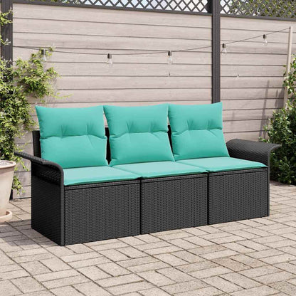 Set Divano da Giardino con cuscino 3 pcs Nero Poly Rattan | homemem39