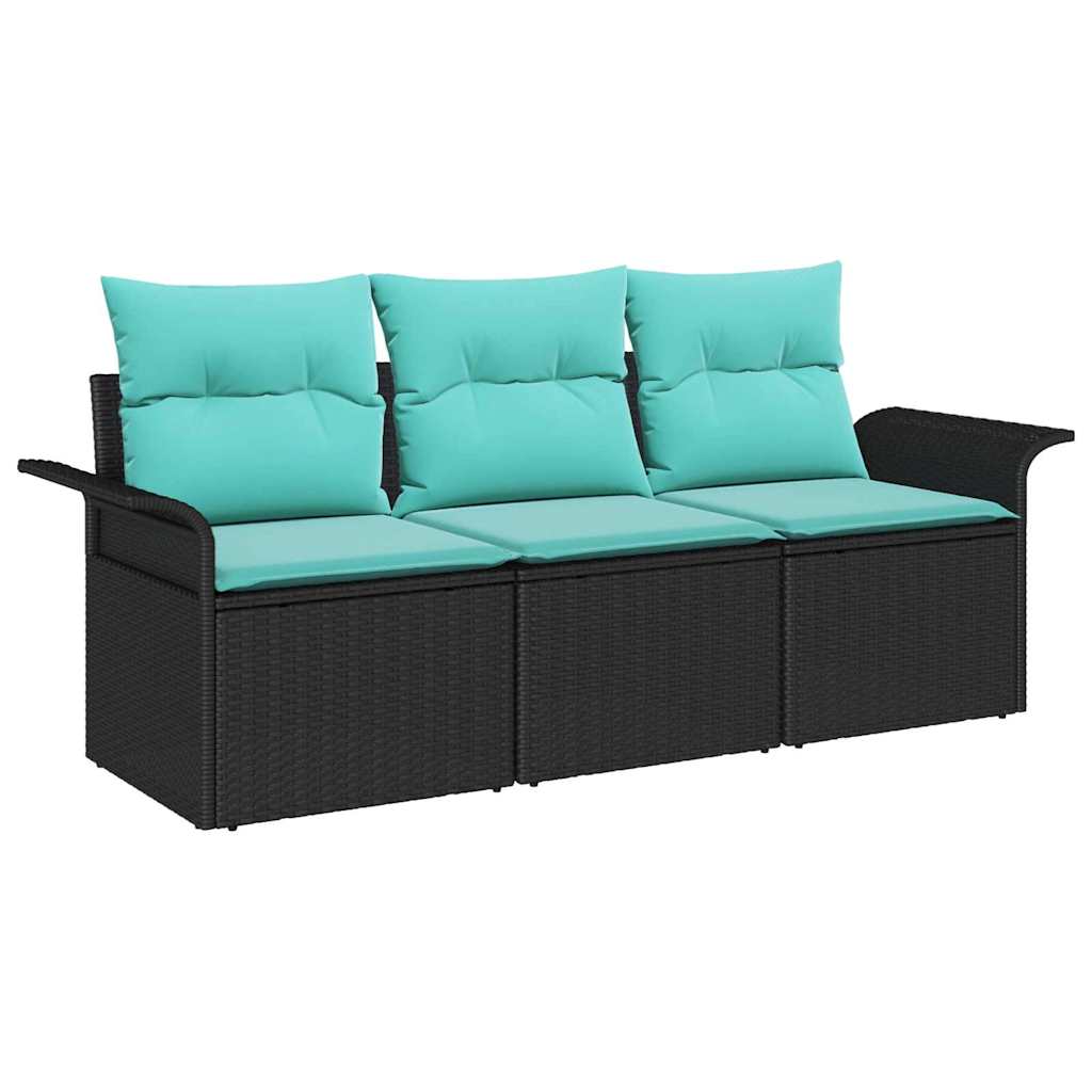 Set Divano da Giardino con cuscino 3 pcs Nero Poly Rattan | homemem39