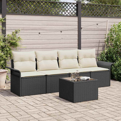 Set Divano da Giardino 5 pcs Nero e Crema polyrattan
