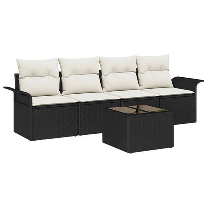 Set Divano da Giardino 5 pcs Nero e Crema polyrattan